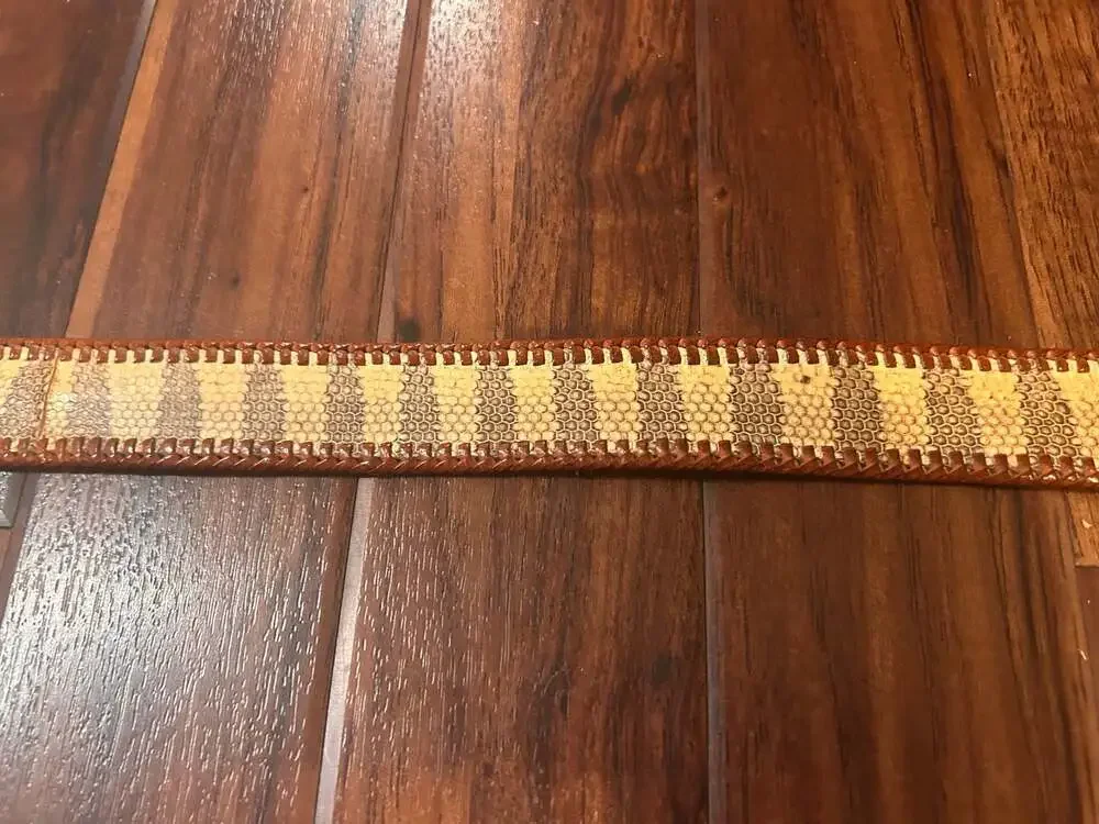 Vintage Snakeskin Pattern Woven Leather Belt with Mother of Pearl Style Buckle